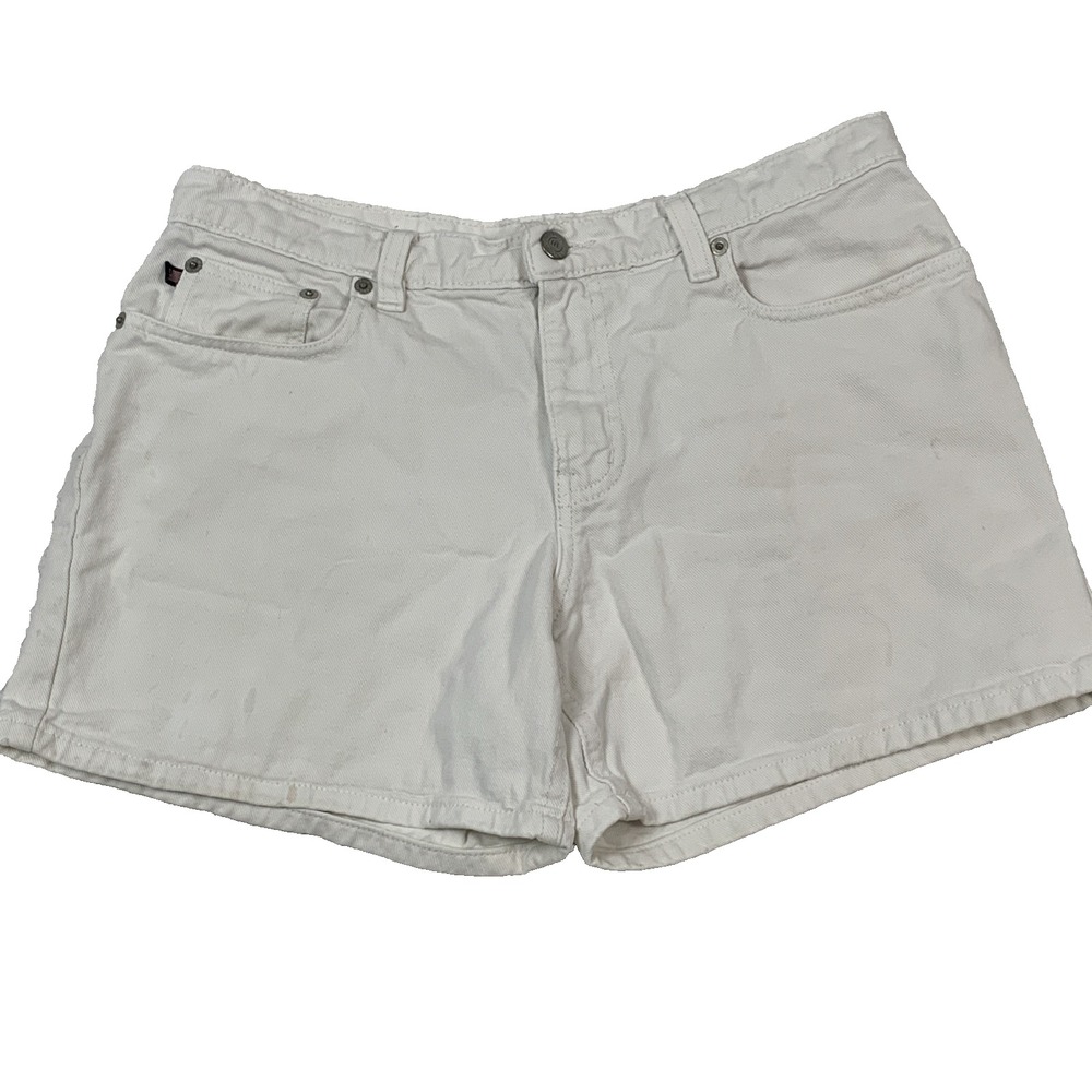 Vintage Polo Jeans Saturday Shorts Womens 8 White Cotton Denim 4" Flawed